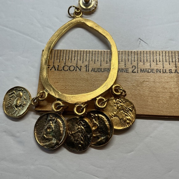 Susan Shaw Signed Gold Coin Hoop Dangle Post Earrings Roman Revival) - Picture 10 of 10